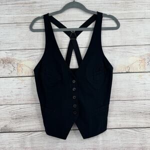 Forever 21 Suspender Strap Vest Womens Large Black Pinstripe